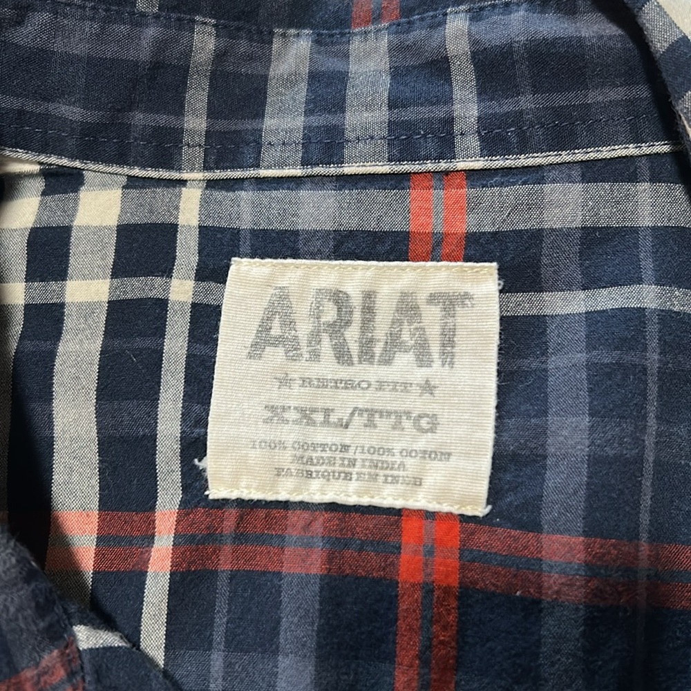 Ariat Pearl Snap Retro Fit Red Long Sleeve Shirt‎ Men's Size XXL Navy/red - Picture 3 of 7